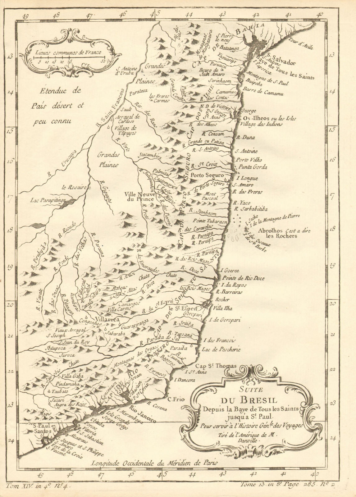 'Suite du Bresil…' Sao Paolo Rio de Janeiro Bahia ES Brazil. BELLIN 1758 map